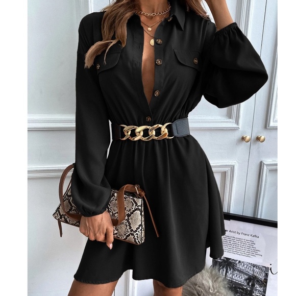 Classic Button Bishop Sleeve Oversized Shirt Dress - Picture 2 of 11